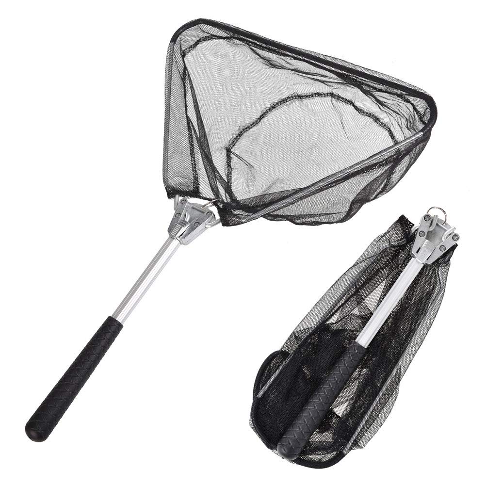 BSTCAR Fishing Landing Net, Lightweight Aluminum Alloy Foldable Extensible Triangular Pond Net for Fish Catch Release
