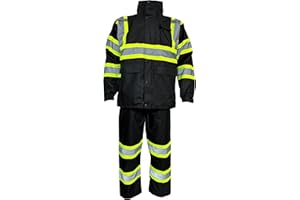 REXZUS Reflective Rain Suits For Men Waterproof - Jacket Pants High Visibility Reflective Black Bottom
