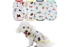 Gyuzh Puppy Shirts for Small Dogs Clothes Summer Dog Shirts Lion Dinosaur Giraffe Animal Pattern Pet Dog Shirts Vest Clothes for Small Dogs Cats 4 Pieces