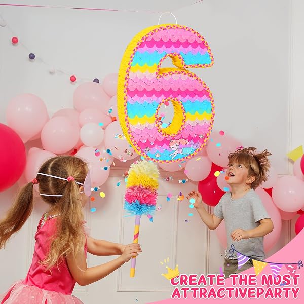 NUMBER 5 PINATA FOR BIRTHDAY PARTY DECORATIONS, UNICORN MERMAID THEME PINK PIÑATA GAMES TOY (5TH)