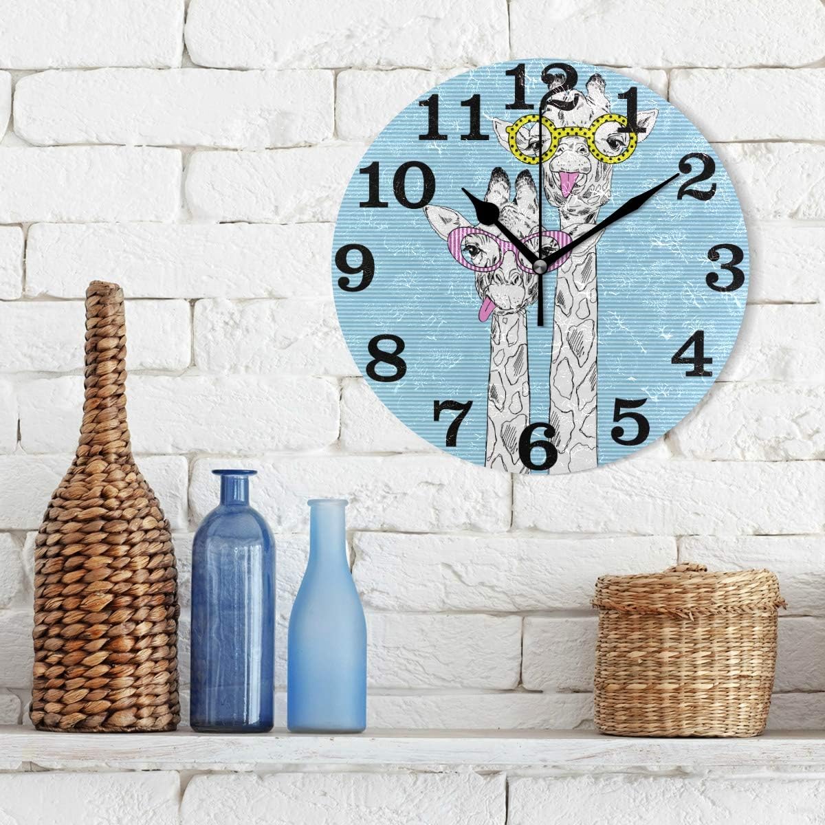 Amazoncom Juama Hand Drawn Giraffes In Funky Glasses Wall Clocks Home Wall Decor Round Clock Digital Modern Battery Operated Non Ticking Silent Wall Clock Wall Large Decoration Clock Furniture Decor