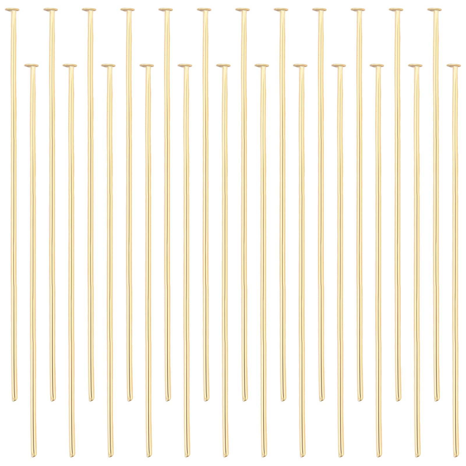 Beebeecraft 100Pcs/Box Flat Head Pins 18K Gold Plated Beading Pins 50mm Jewelry Head Pins for Earring Beading DIY Craft