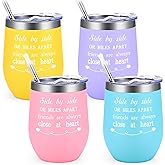 GINGPROUS 4 Pack Friend Wine Tumbler Set for Girls Trip Friendship Girls Weekend Long Distance Frineds, 12 Oz Stainless Steel Wine Tumbler with Lid and Straw, Mix Color