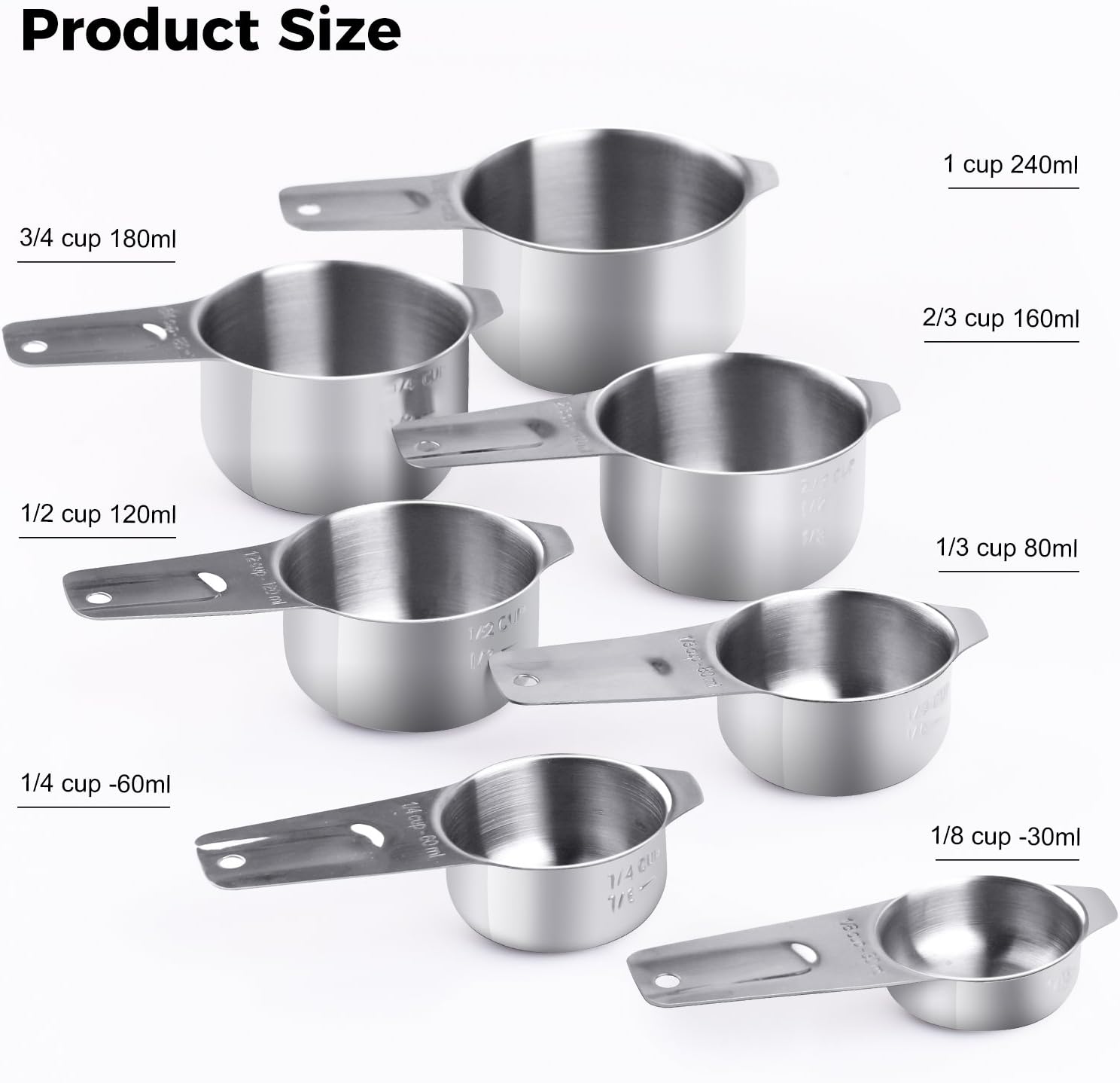 U-Taste 18/8 Stainless Steel Measuring Cups Set of 7 - Image 4