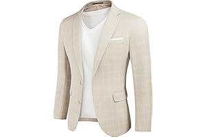 Hihawk Men's Linen Blazer, Two Button Slim Fit Casual Suit Jacket, Daily Lightweight Sport Coat