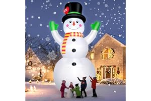 FUNFANSO 10 FT Christmas Inflatables Snowman Outdoor Yard Decorations, Giant Blow Up Snowman, Built-in Bright LED Lights, Huge Xmas Blowups Snow Man Outside Holiday Decor for Garden Patio Porch Lawn Home Party