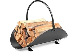 AMAGABELI GARDEN & HOME Fireplace Log Holder Indoor Firewood Basket Holder Carrier Metal Wood Rack for Fire Wood Outdoor Storage Organizer