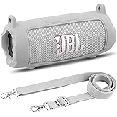 khanka for JBL Flip 7 Waterproof Portable Bluetooth Speaker Silicone Case,Soft Protective Sleeve Cover with Shoulder Strap for JBL Flip 7 Speaker (White)