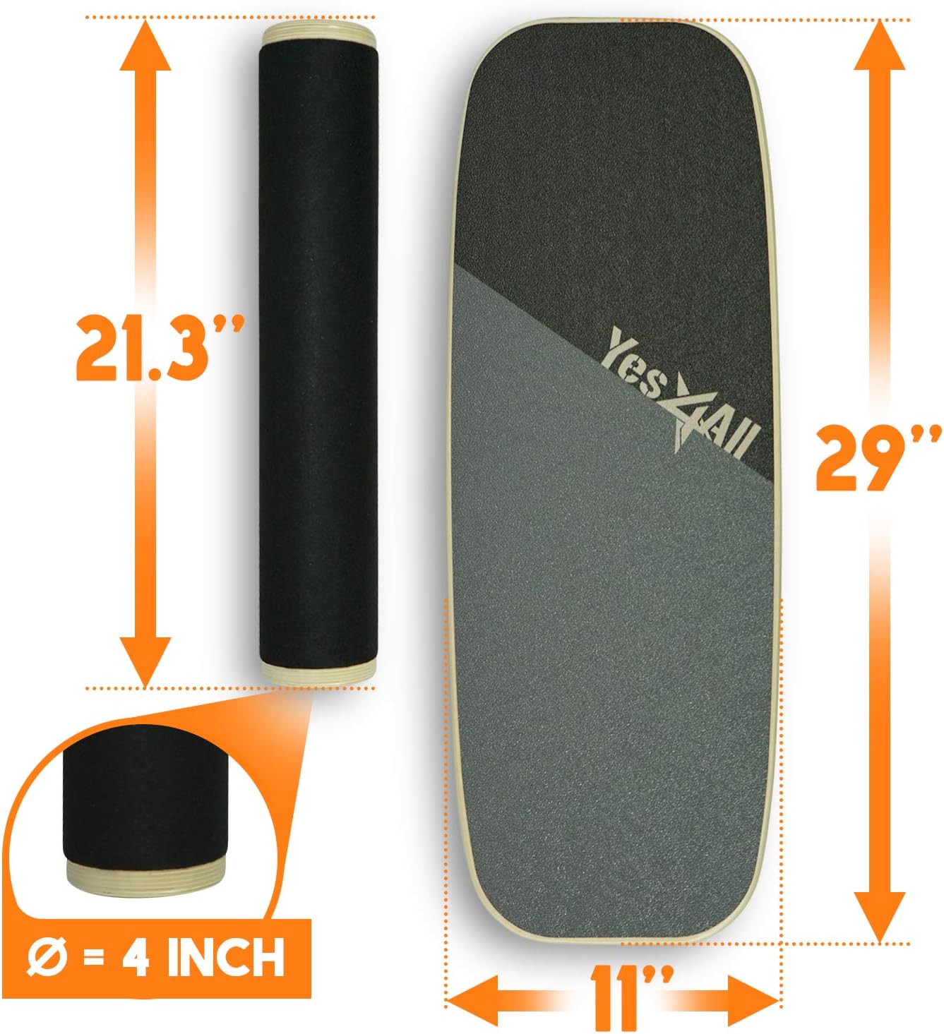 Yes4All Bongo Balance Board/Balance Board Trainer – 29” Long Wooden Bongo Board and 4” Diameter Roller, Yellow/Black : Sports & Outdoors