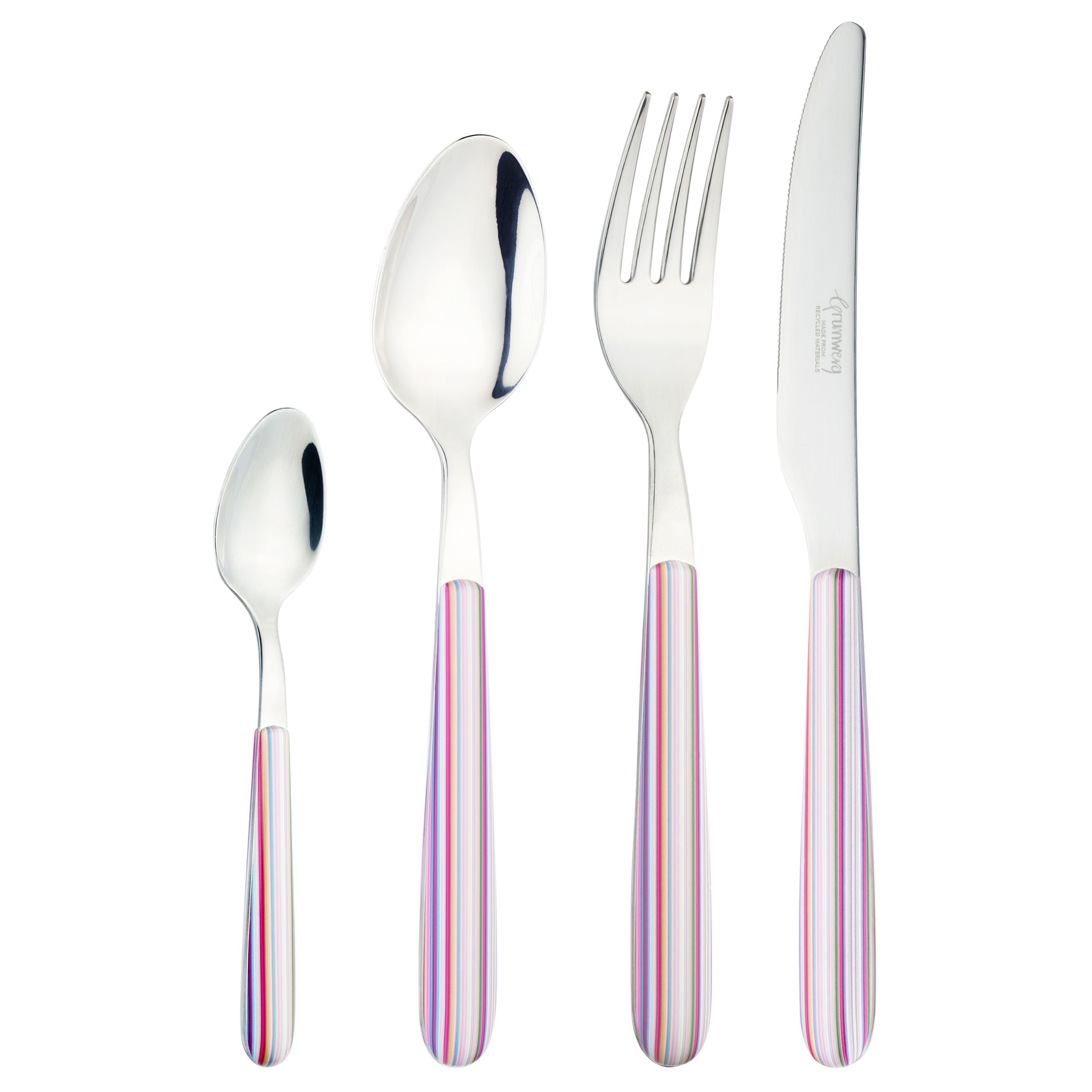 Grunwerg Greenworks 24 Piece Boxed Cutlery Set, Recycled Plastic, Eco-Friendly, Pastel Stripe
