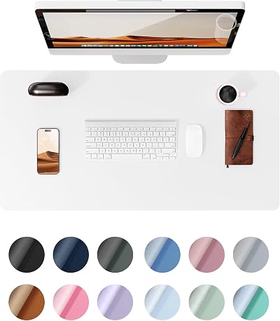 YSAGi Leather Desk Mat Large 60x35 cm White Non-Slip Waterproof