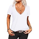 Beyove Sexy Tops for Women Deep V Neck T-Shirt Summer Short Sleeve Going Out Top Vacation Outfits
