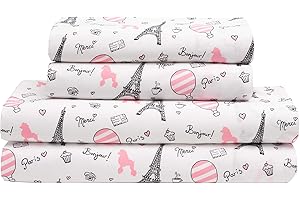 MALLARY BY MATTHEW Kids Super-Soft 100% Microfiber Print Sheet, Bonjour Paris, Queen …
