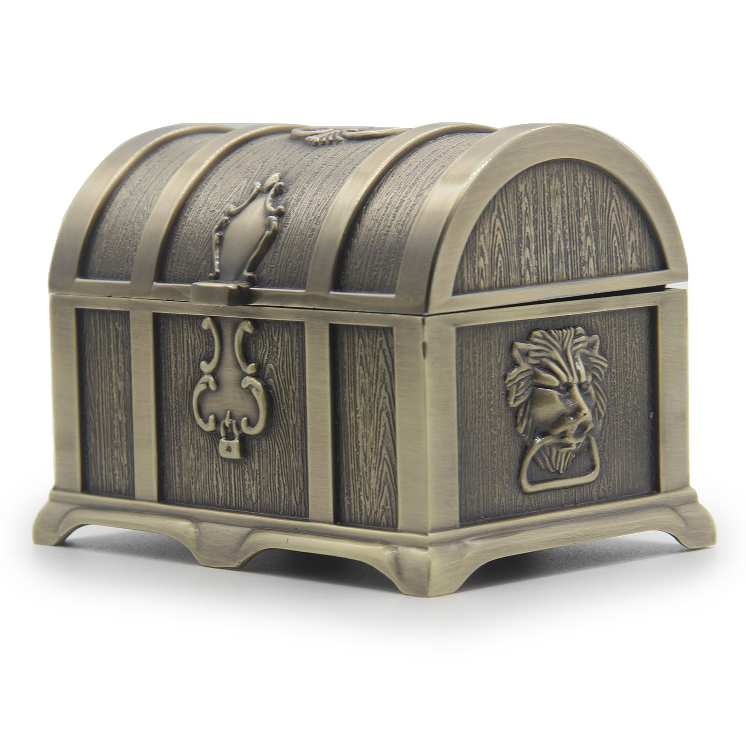 AVESON Rectangle Vintage Metal Treasure Chest Trinket Jewelry Box Jewellery Organiser Storage Boxes Ring Case Gift for Girls Ladies Women, Large, Bronze