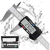 Caliper Measuring Tool, Qfun Vernier Digital Caliper Stainless Steel 6 Inch/150mm, Digital Micrometer Waterproof, Easy Switch