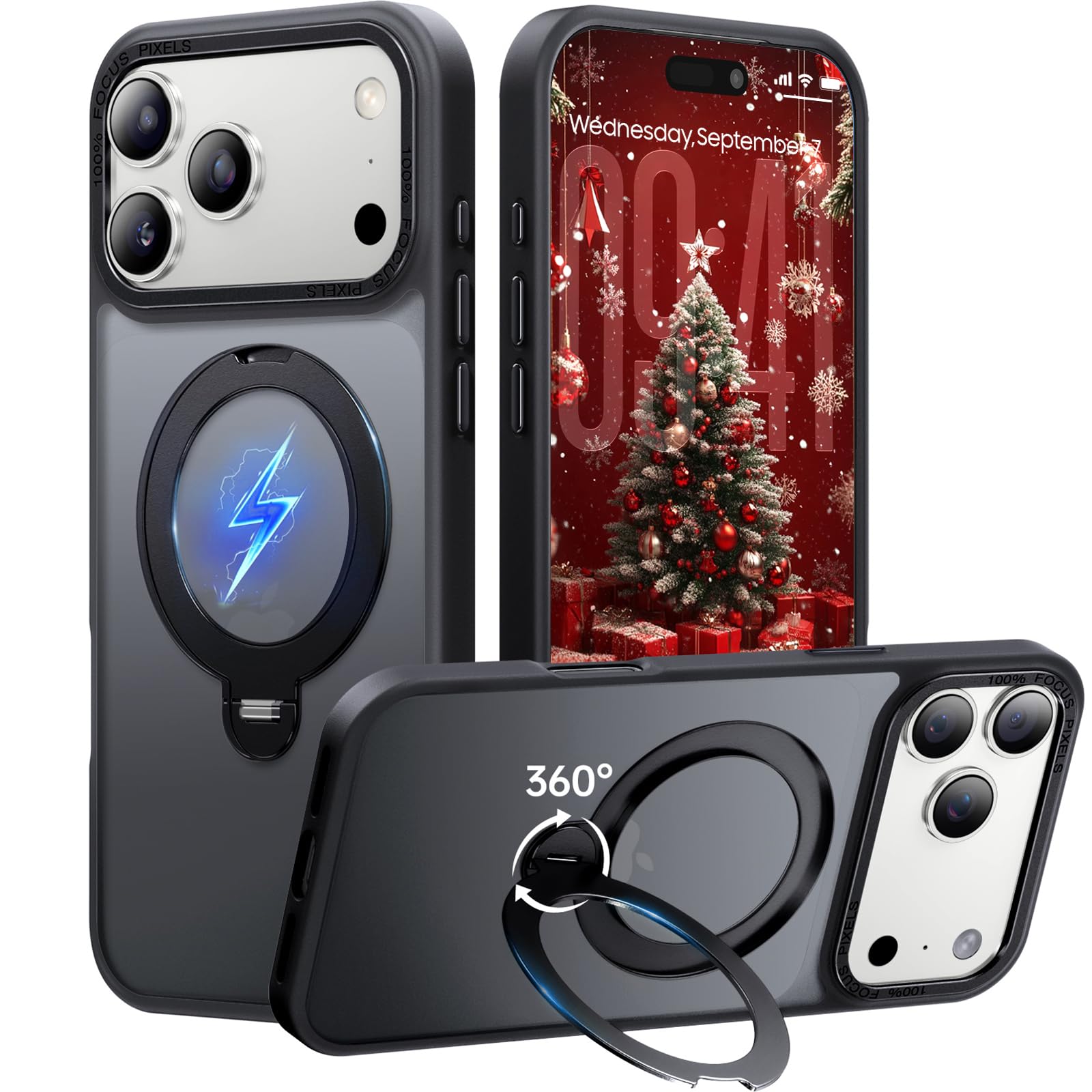 Photo 1 of Peerock 360° Spin Magnetic Stand for iPhone 17 Pro Max Case, Fit for MagSafe, Mil-STD Protective Case for iPhone 17 Pro Max Phone Case with Kickstand Rotatable 6.9 inch, Black