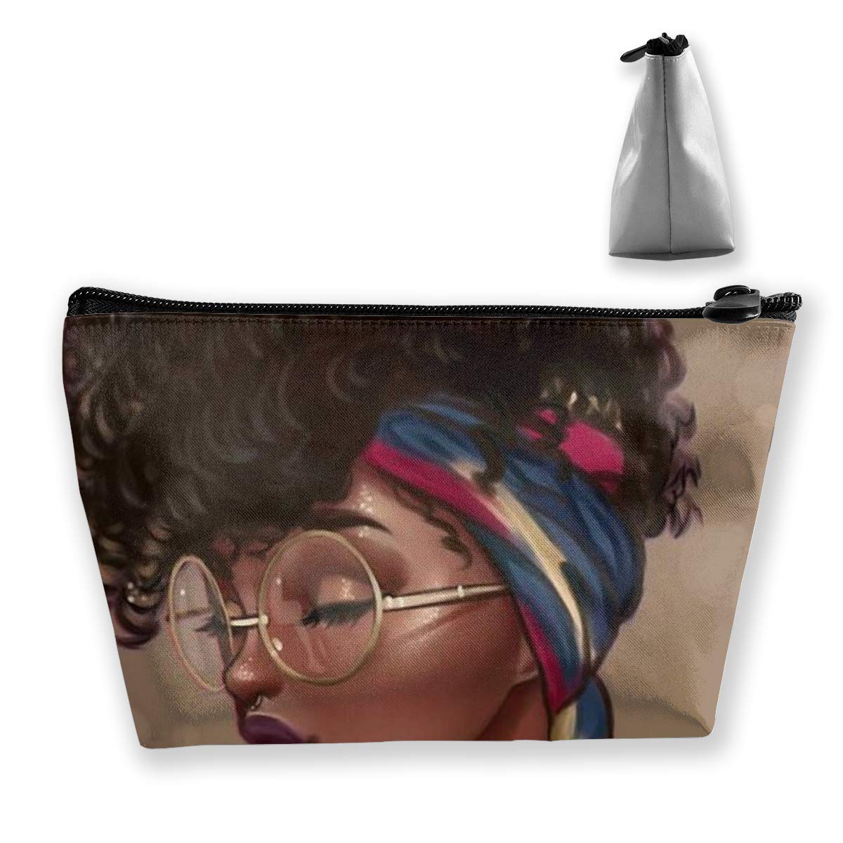 Trapezoid Cosmetic Bag Storage Bag Headshot Black Lady Zipper Multifunctional Accessory Wallet Storage Bag Travel Outdoor Shopping Coin Wallet Organizer Gift