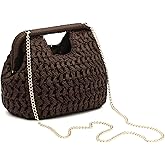 Herald Straw Woven Clutch Purse for Women, Beach Cloud Dumpling Pouch Evening Shoulder Crossbody Bag with Gold Chain