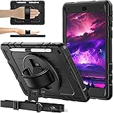 BJF for iPad 9th/8th/7th Generation case 10.2 inch,Heavy Duty Full-Body Shockproof Protective case with Pencil Holder Built-in 360° Rotating Hand Strap.2021-2019 (Black)
