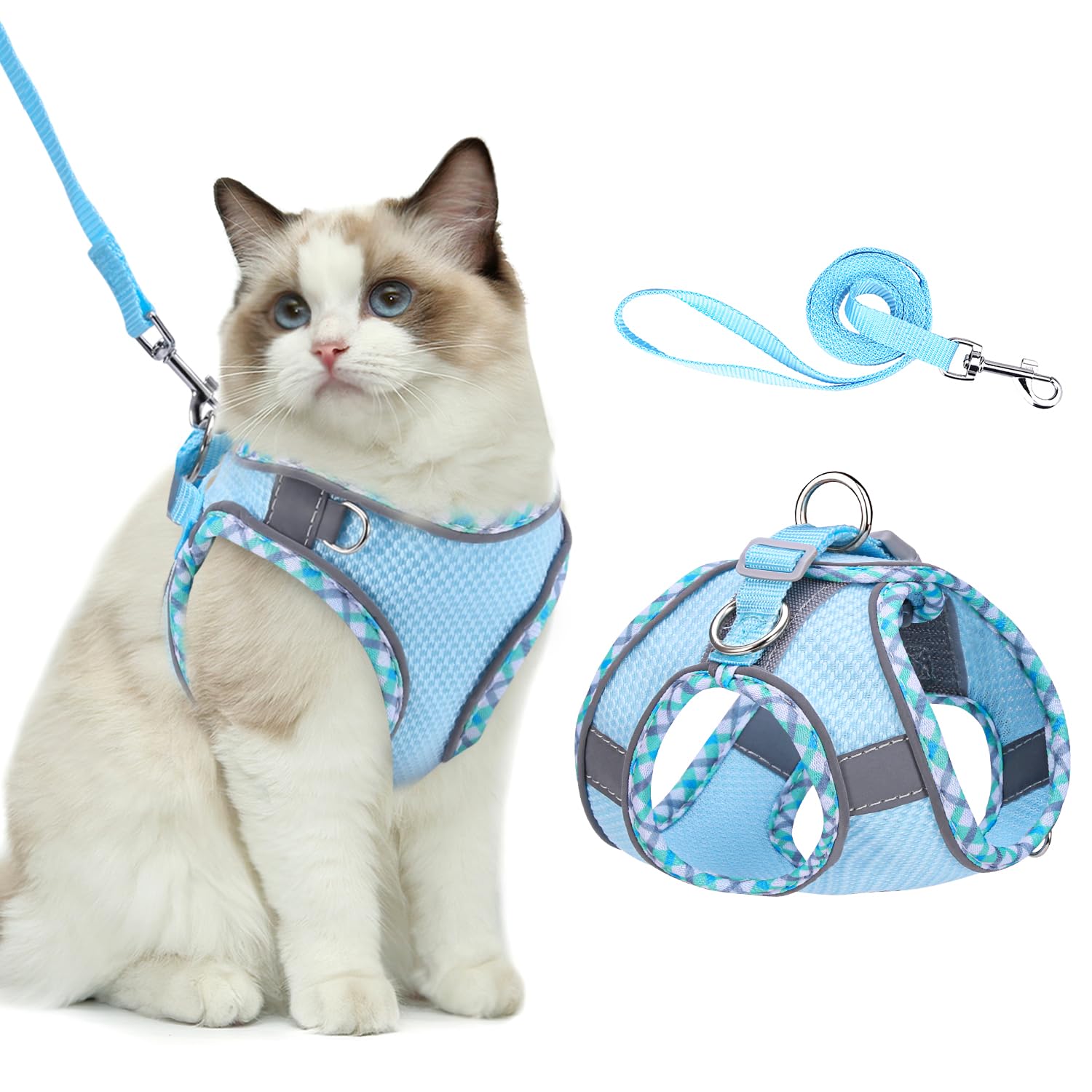 Brifit Cat Harness and Lead Set, Escape-Proof, Soft Mesh Cat Vest Harness, Adjustable Reflective Kitten Harness for Large Small Cats, Cat Vest Harness with Leash Sets for Cats Dogs Walking (Blue, XS)