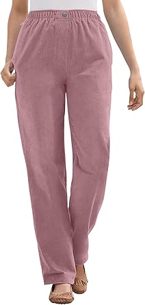 Amazon.com: Woman Within Pantalón de pana recto con cintura cómoda, talla grande, para mujer: Clothing