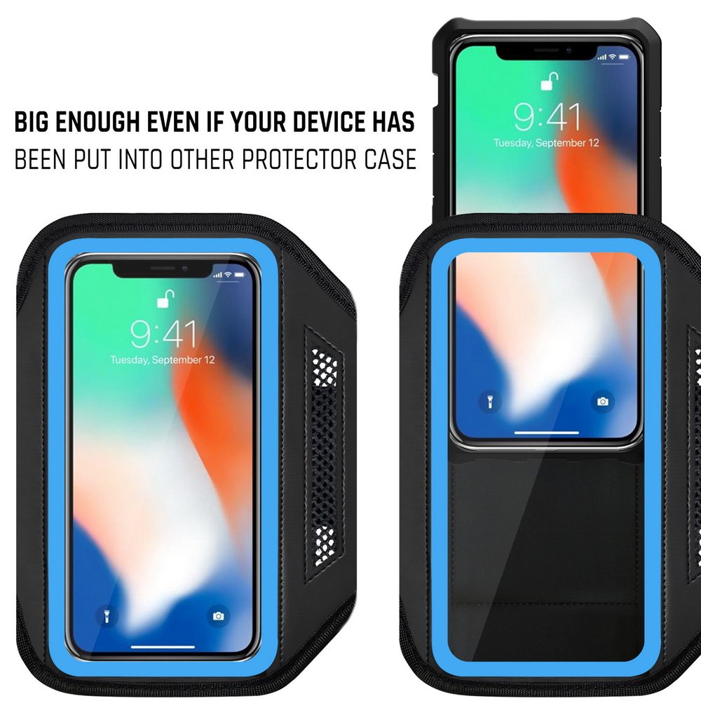 LOVPHONE Running Armband for iPhone X, Waterproof Sport Outdoor Gym Running Key Holder Card Slot Phone Case Bag Armband (Blue)