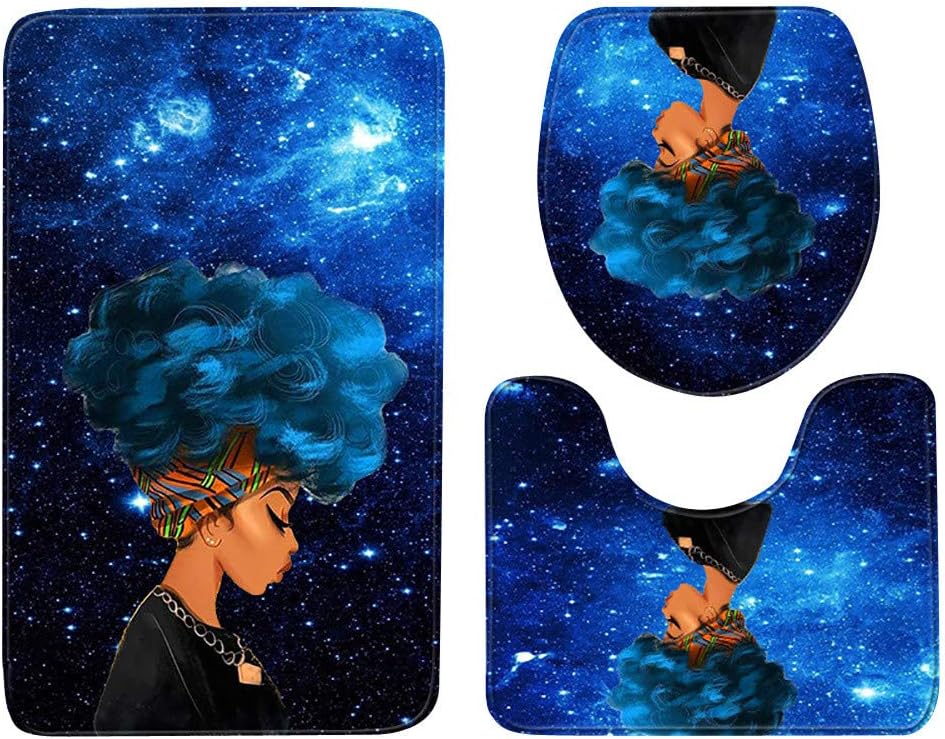 KNDDY Bathroom Rug Mats Set 3 Piece -Non-Slip Soft Shower Bath Rugs-Contour Mat and Toilet lid (H)
