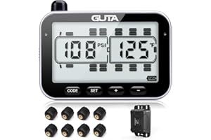 GUTA RV Tire Pressure Monitoring System, RV TPMS, 8 Sensors, 7 Alarm Modes, 14 Days Battery Life, 80ft Sensing Distance, Large Screen, for RV, Trailer, Coach, Motor Home, Fifth Wheel, (0-188psi)