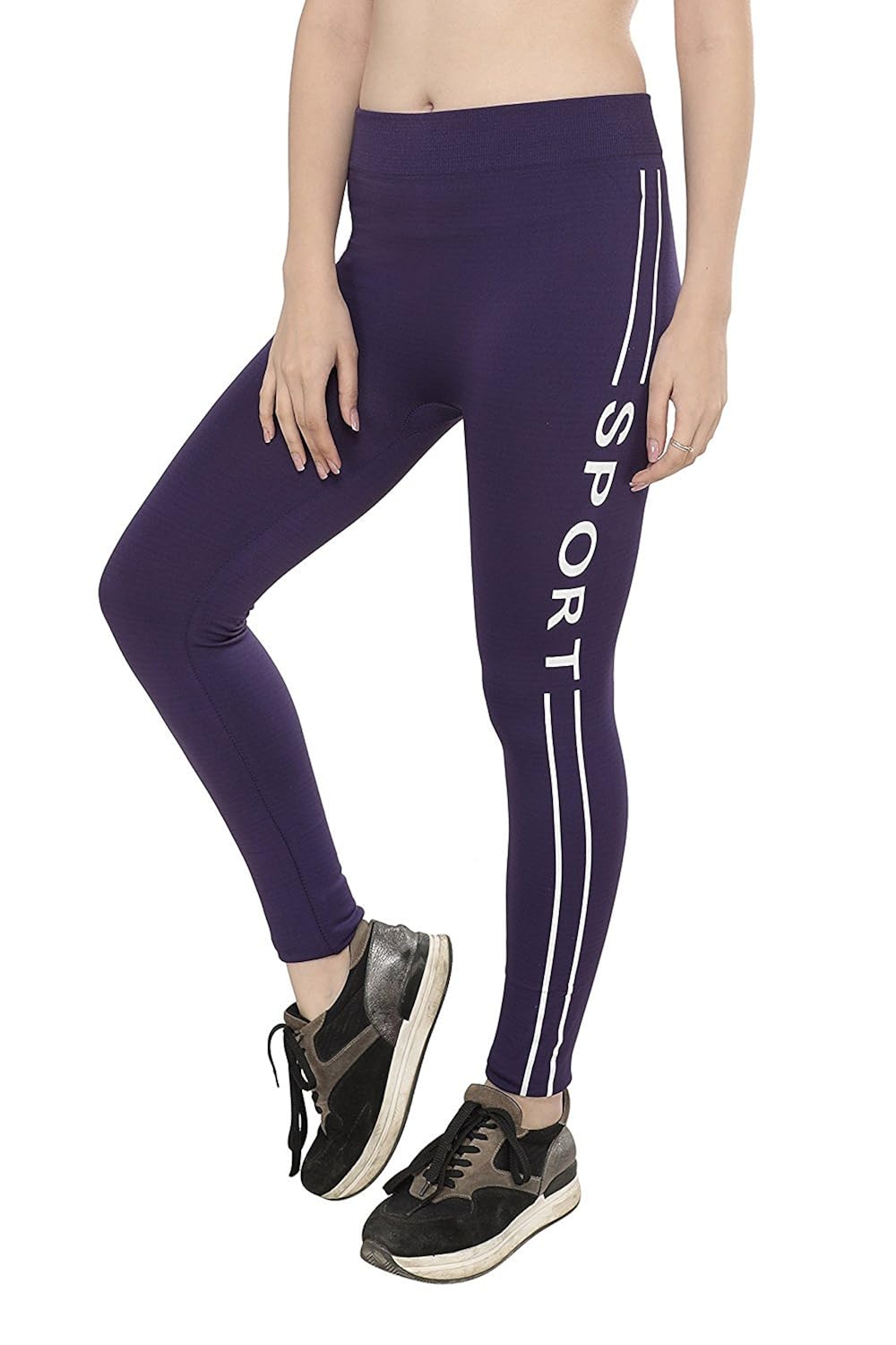 girls purple sports gym high waist rise compression stretchable yoga legging