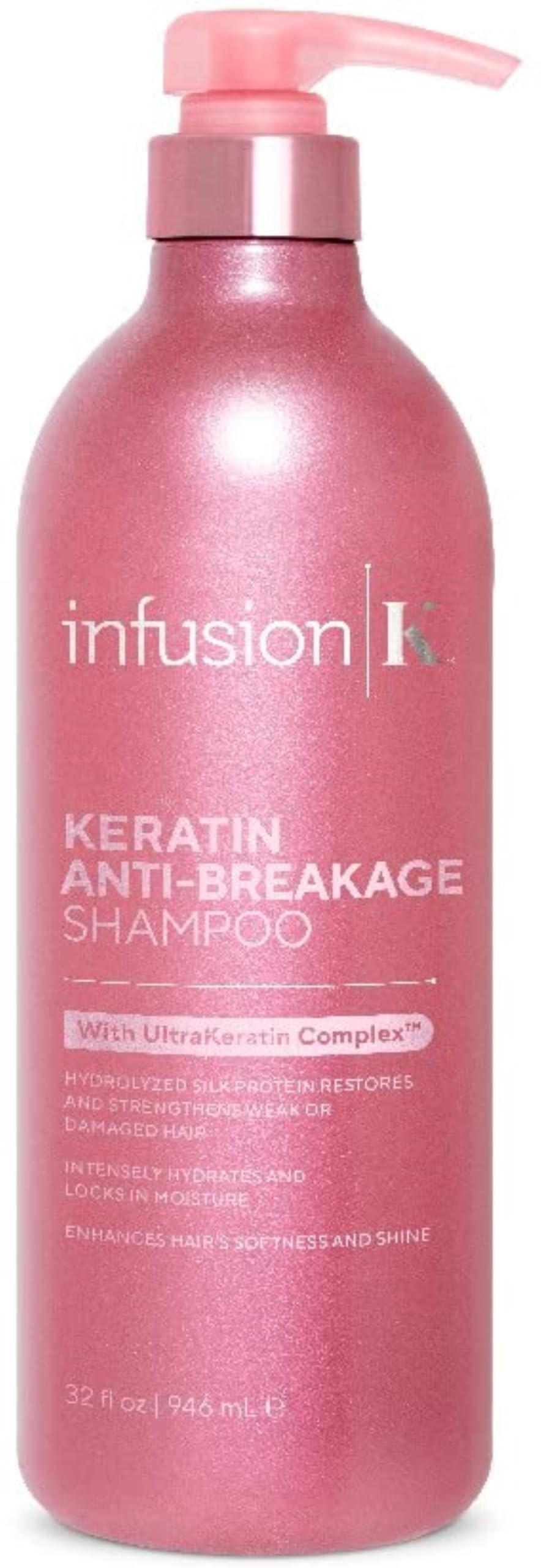 Infusion K Keratin Anti-Breakage Shampoo with UltraKeratin Complex - Strengthens Weak & Damaged Hair | Hydrates & Moisturizes | Color Safe, Paraben, Sulfate, Cruelty Free | USA Made (32 oz)