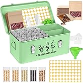 Seed Storage Box Organizer - Metal Garden Seed Storage Container Kit with 60 Vials, 30 Plant Tags, 20 Envelopes, Funnel & Labels - Moisture-Proof Seed Bank for Long Term Storage