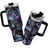 34HD Starlight Fantasy Tumbler 40oz with Handle and Straw, Celestial City Night Sky Mountains Deer Dragon Insulated Travel Coffee Mug, Bookish Items for Book Lovers - Birthday Present to Men & Women