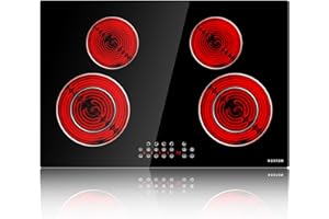 Noxton 30 Inch Electric Cooktop 4 Burners, Built In, Sensor Touch, Expandable Burners, Pause, Safety Lock, Timer, 7100W 220240V