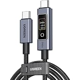 UGREEN Nexode 240W USB-C to USB-C Cable with TFT Smart Display, 6.6ft | Tap to rotate, long-press off. Nylon braided. USB C T