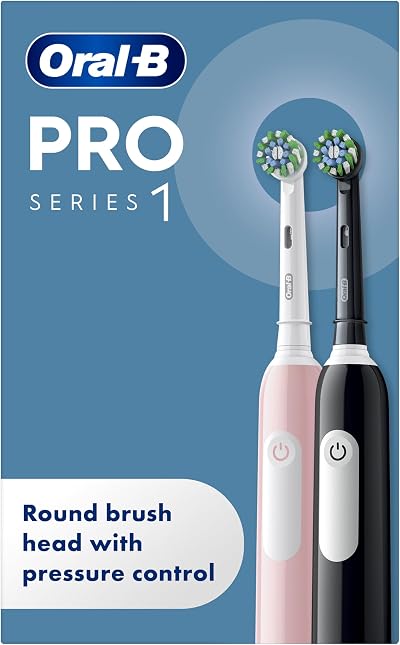 Oral-B Pro 1 X2 Electric Toothbrushes for Adults 2 Heads UK Plug Pink Black