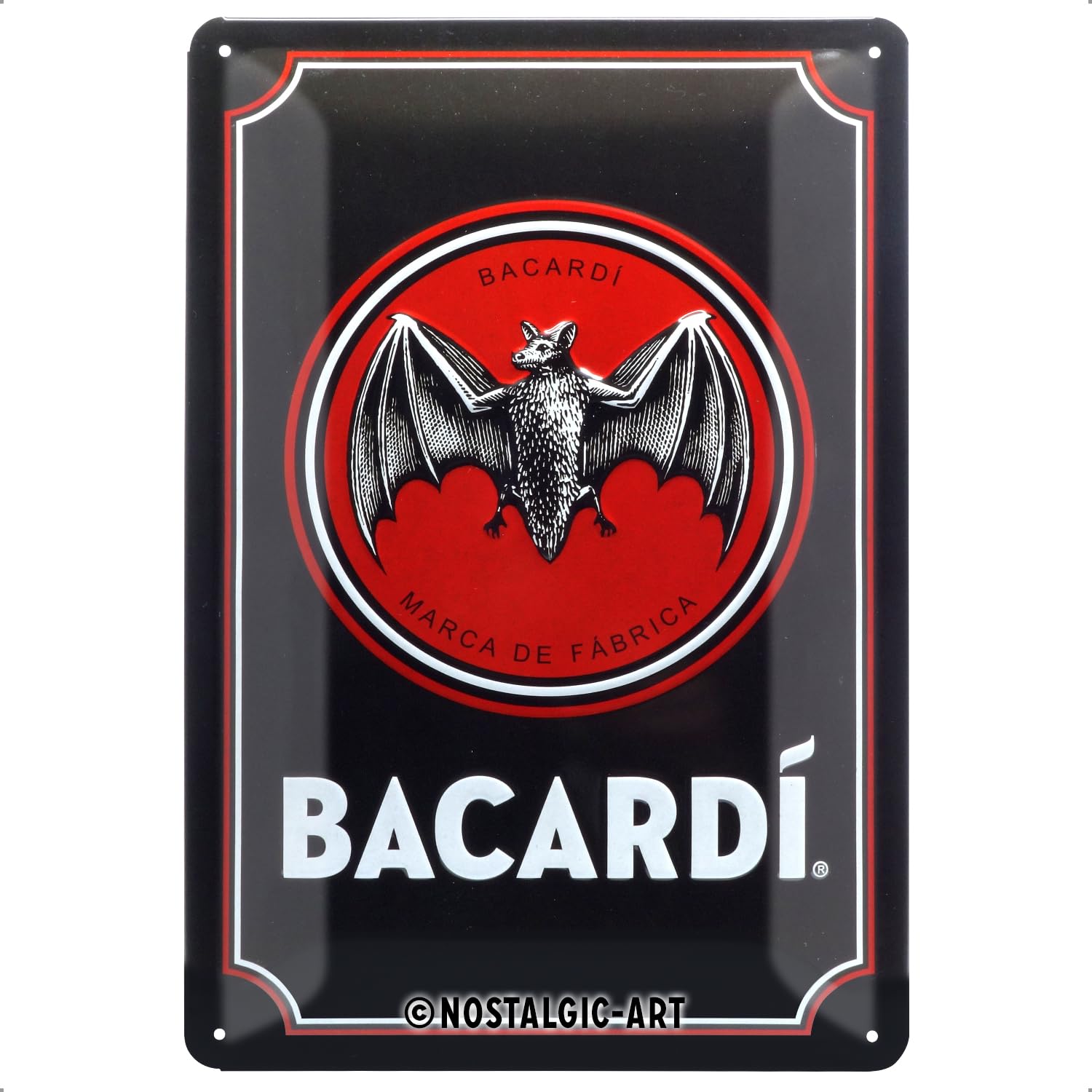 Nostalgic-Art Retro Tin Sign – Bacardi – Logo Black – Gift idea for rum fans, Metal Plaque, Vintage design for wall decoration, 20 x 30 cm