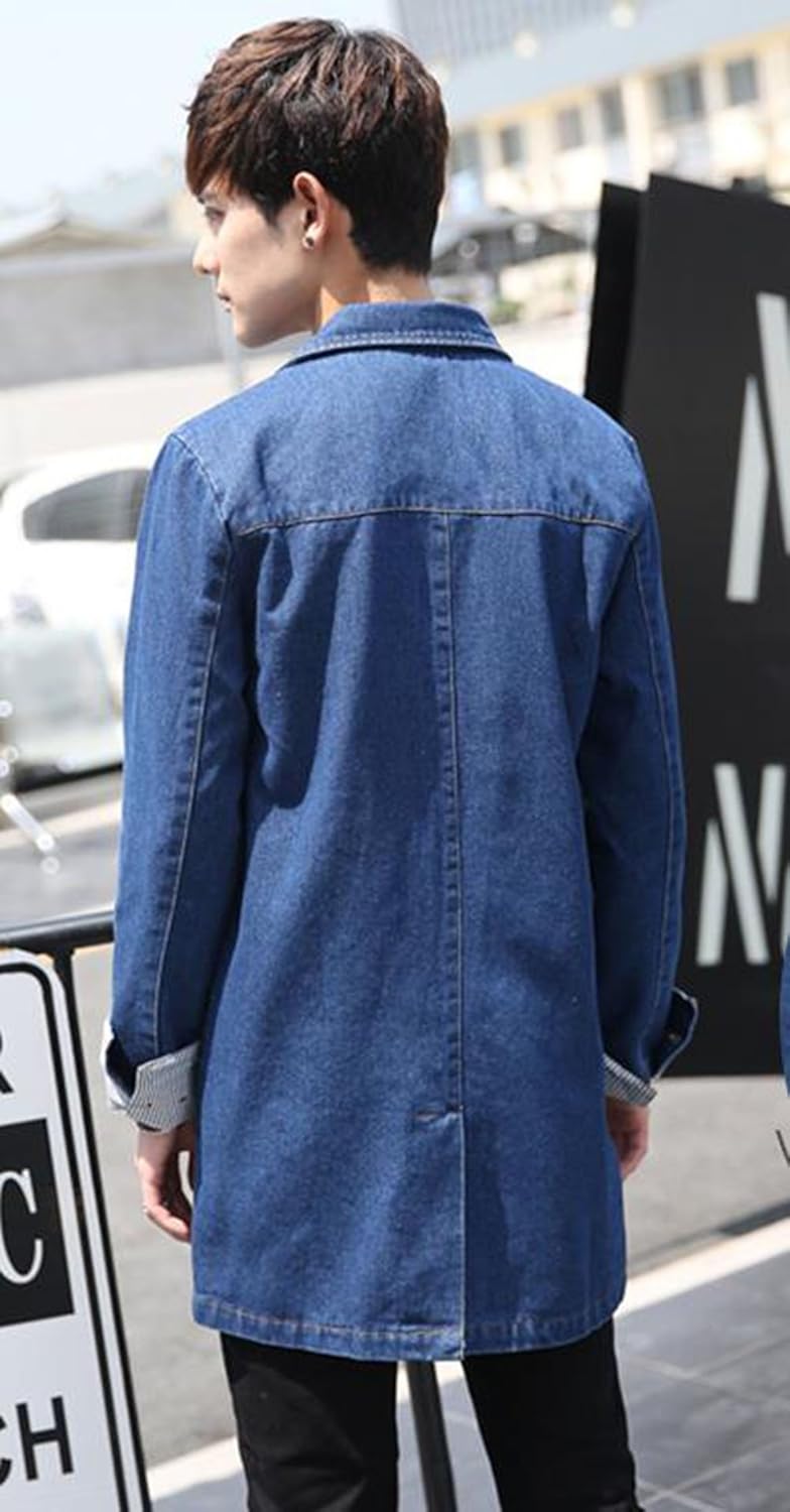 Amazon Piite メンズ デニム コート 無地 シンプル ゆったり デニム ジャケット カジュアル シンプル ジージャン 春 秋 ロング アウター おしゃれ スタイリッシュ トレンチコート 韓国風 スプリングコート コート ジャケット 通販