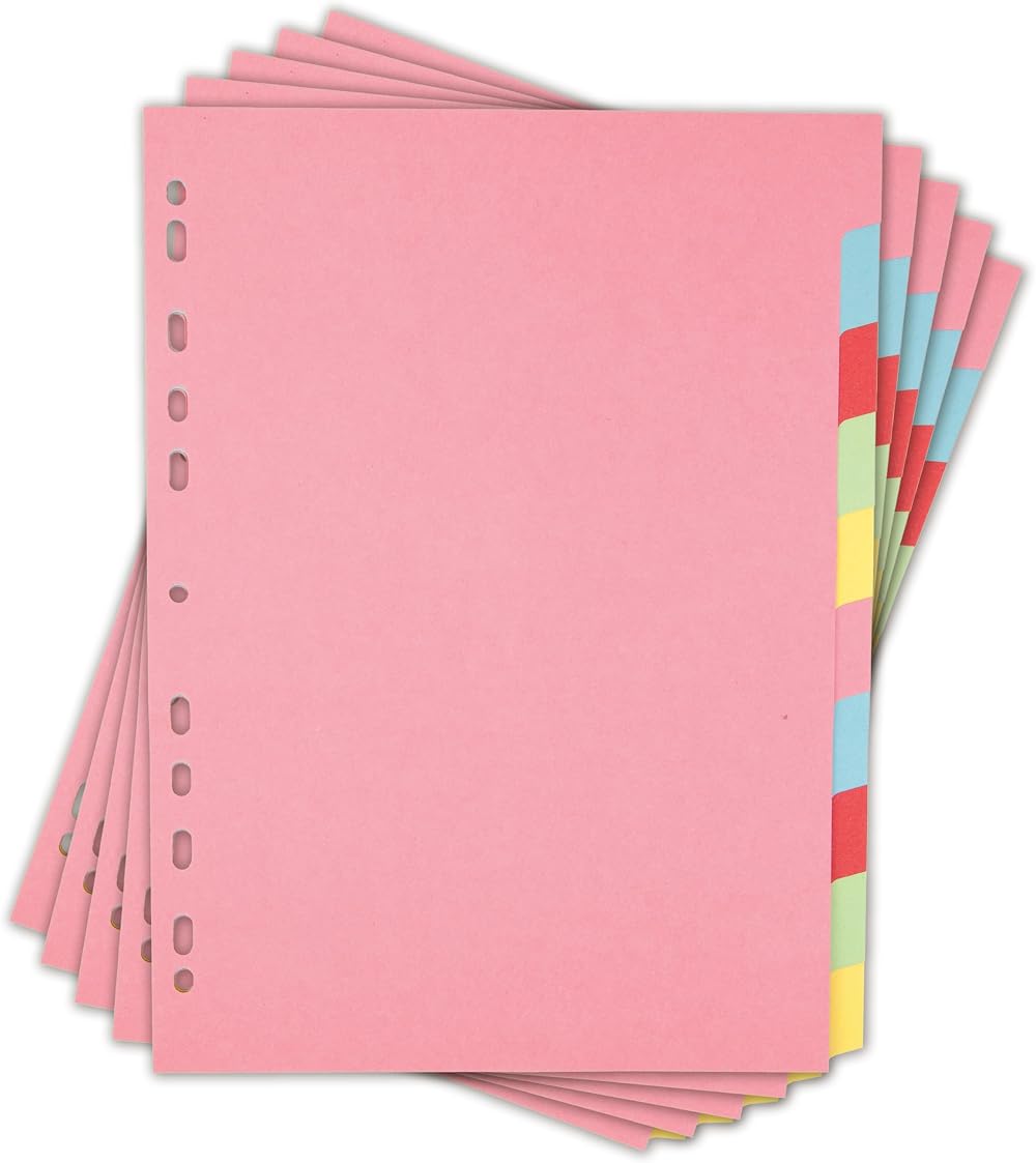 Elba A4 Pink 5 Pack 10-Part File Dividers Multi-Coloured Recycled Card