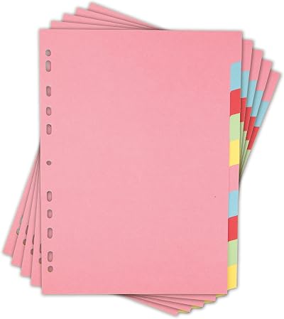 Elba A4 Pink 5 Pack 10-Part File Dividers Multi-Coloured Recycled Card