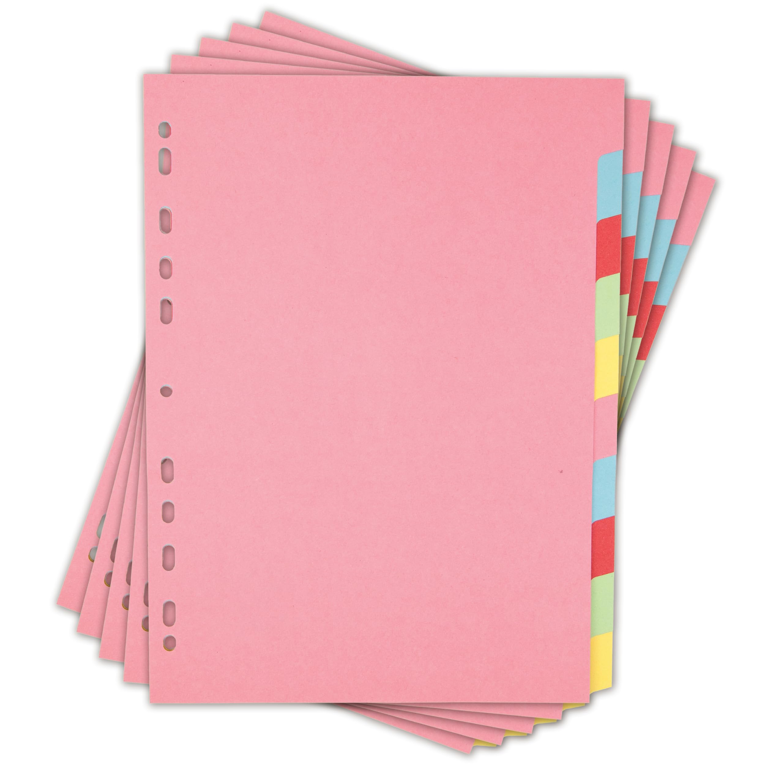 Elba A4 Pink 10-Part File Dividers, 5 Pack, Multi-Coloured Recycled Card Dividers, Multi-Hole Punched for Ring Binders