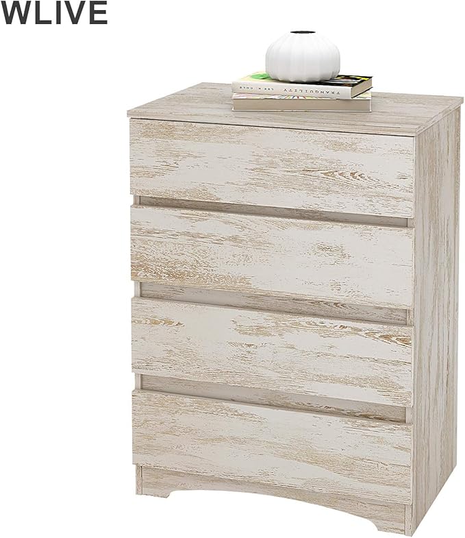 WLIVE 4 Drawer Dresser, Chest of Drawers, Wood Storage Organizer Unit for Bedroom