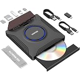 Unitek External CD DVD Drive, Portable Laptop Optical Disc Burner with M.2 | 7 in 1 External CD DVD Drive Laptop CD DVD Reader with M.2/USB 2.0 and SD/Micro SD Card Slot for Windows/Mac OS/Linux/Vista