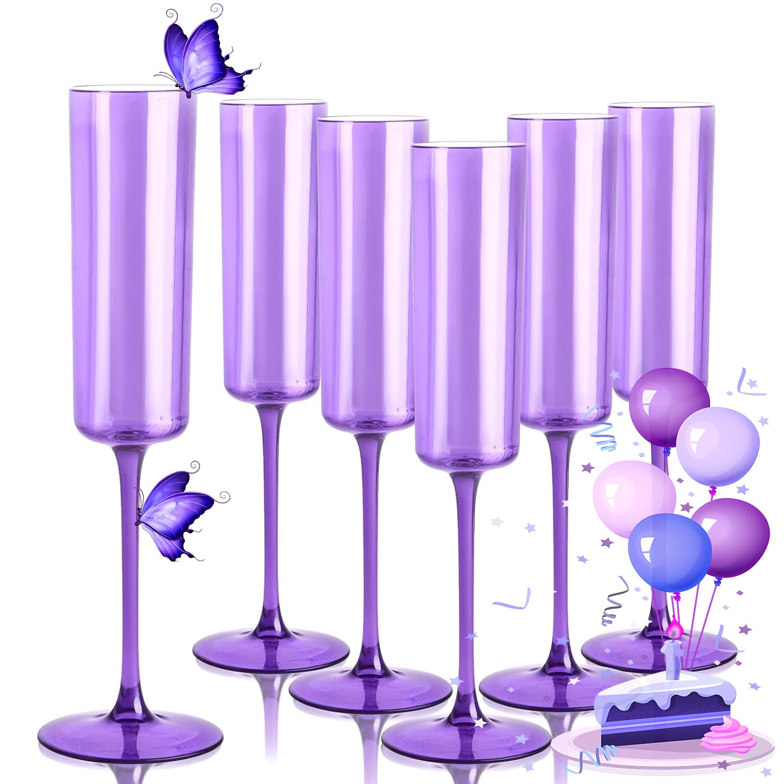 Photo 1 of YOUBET 24 Pack Purple Plastic Champagne Flutes -6 Oz Clear Purple Champagne Glasses - Square Plastic Toasting Glasses for Birthday Anniversary Wedding & Holiday Party & Mardi Gras