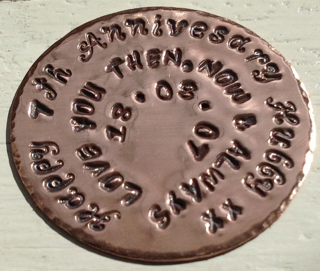K9Aroma 'Love You Then, Now & Forever' 7 Personalised CopperAnniversary Gift Golf Ball Marker, Love Token, Coin