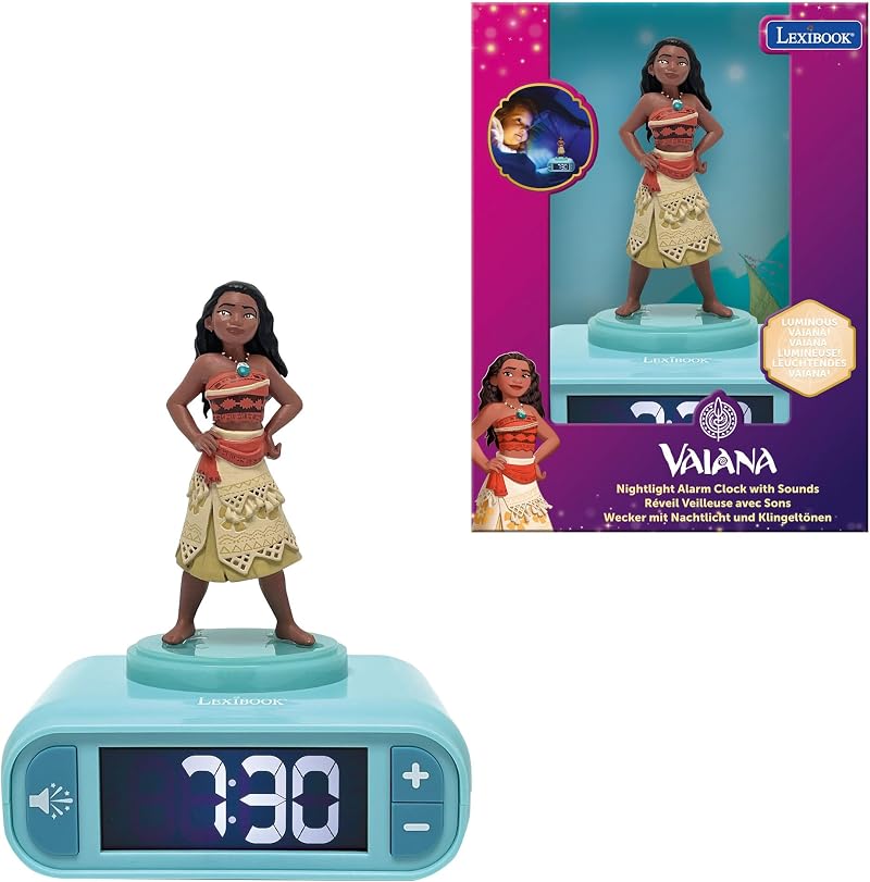 Lexibook Moana Nightlight Alarm Clock RL800VN with 6 Sounds & Snooze