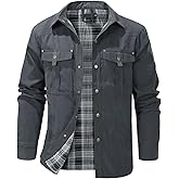 Flygo Mens Flannel Lined Shirt Jacket Lightweight Snap Button Western Jacket Rugged Outdoor Cowboy Shirts Jackets