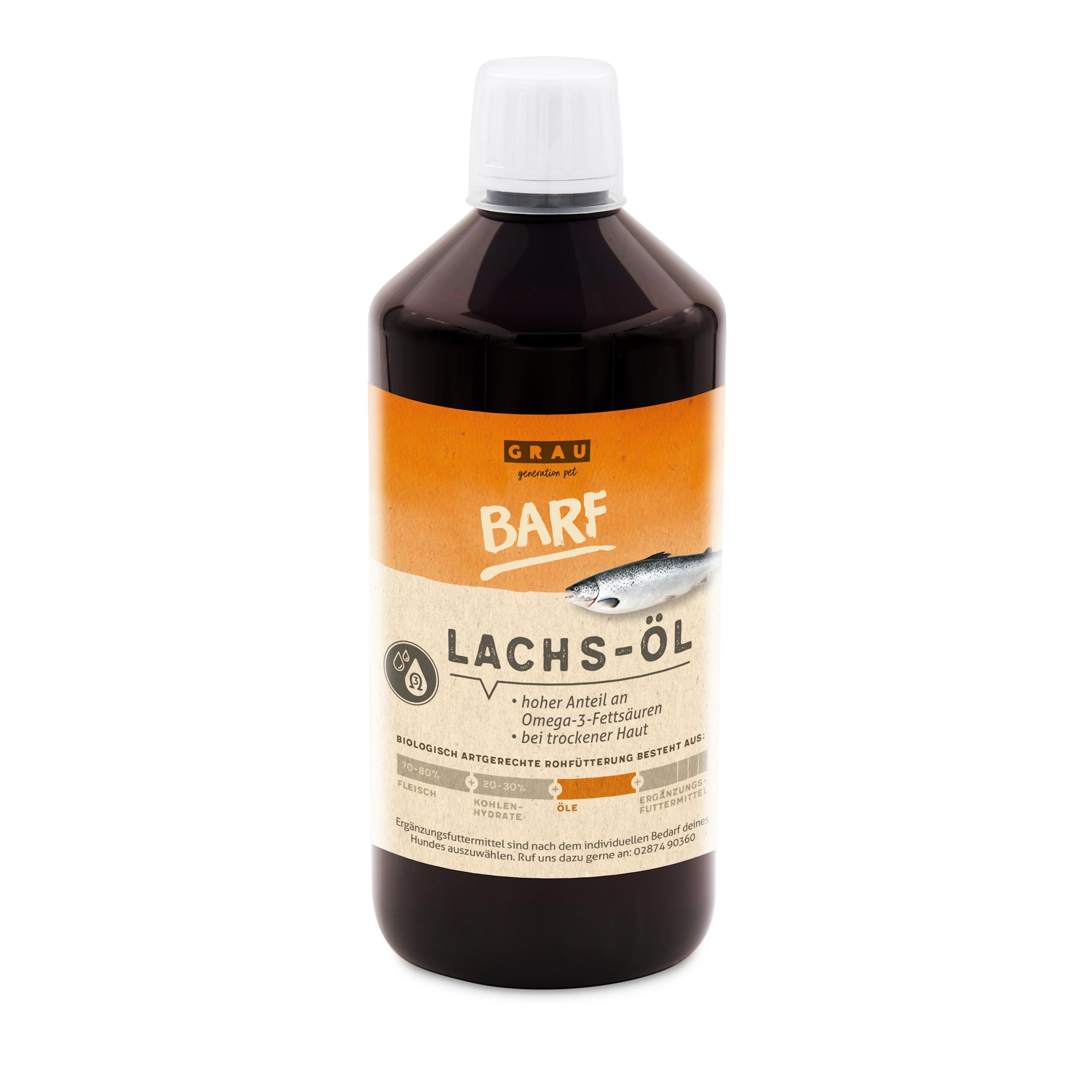 GRAU - the original - salmon oil, with important Omega 3 and Omega 6 fatty acids, supports skin and fur, pack of 1 (1 x 750 ml), supplementary food for dogs and cats