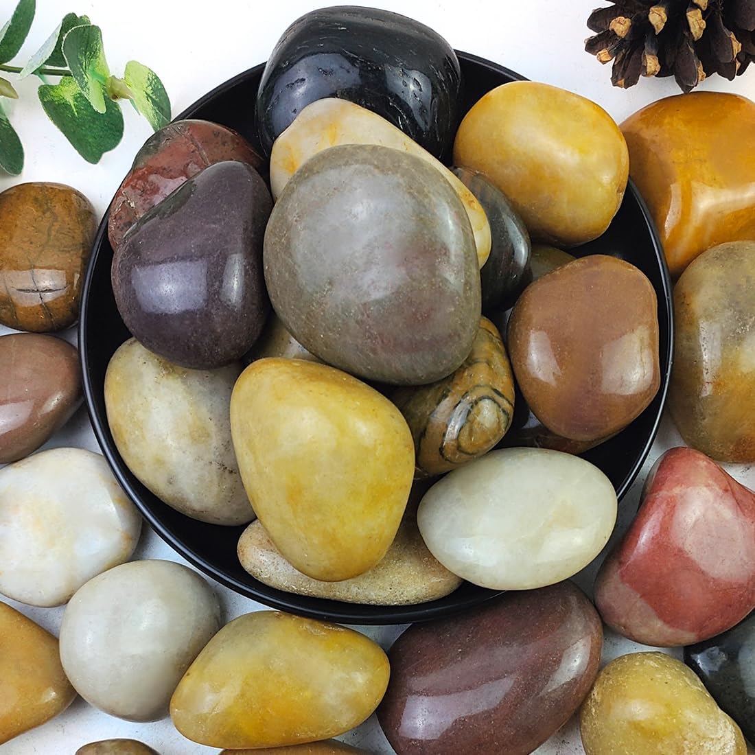 Hardscaping Materials - YISZM 5lbs Pebbles for Indoor Plants, 2-3 Inch Mixed Color High Polished Large River Rocks Outdoor Decorative Stones Vase Filler Fish Tank Aquariums Landscaping Garden Outdoor and Indoor DIY
