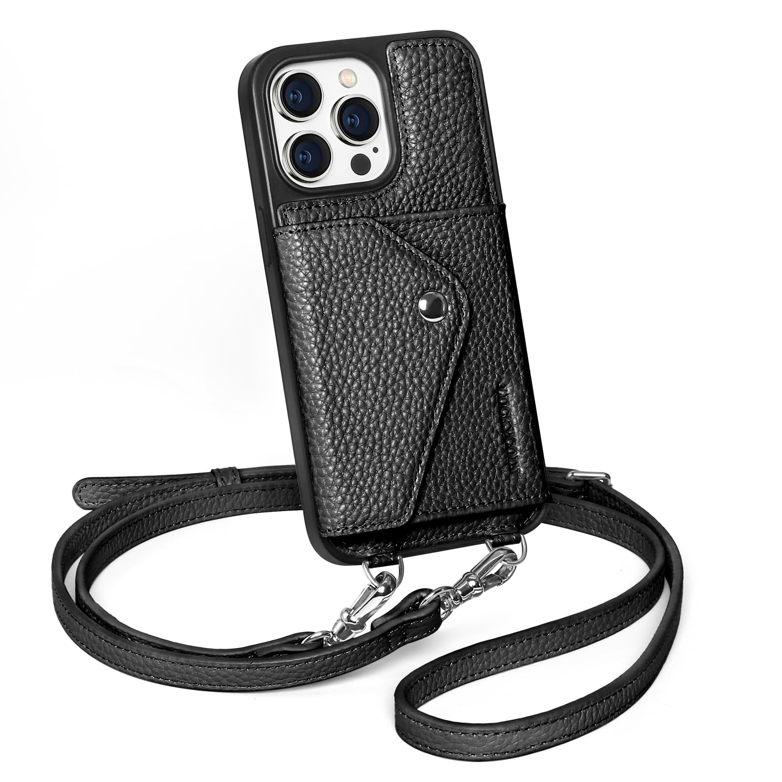Photo 1 of LUCKYCOIN Crossbody Phone Case for iPhone 14 Pro Max,Black Wallet Phone Case | Genuine Leather,Wallet Case,with Adjustable Removable Wrist Strap,with Expandable Flip Card Holder,Phone Purse for Women