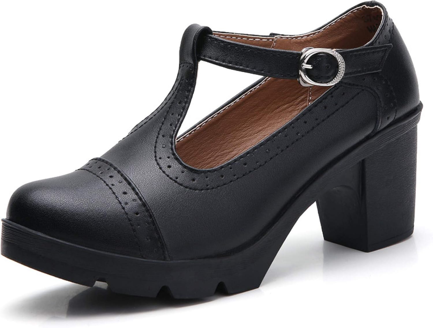 Amazon.com | Women's Block Heel Mary Jane Pumps Oxford Round Toe T-Strap Platform Walking Dress 